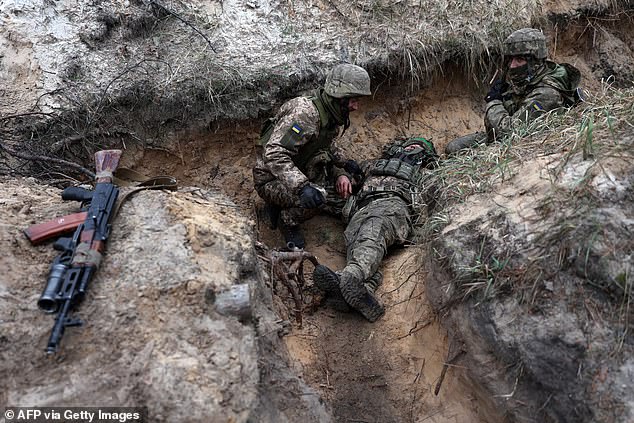 Ukrainian soldiers take part in military drills in Donetsk region, on January 21