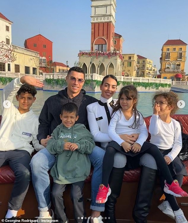 Family move: Georgina has moved to Saudi Arabia with her boyfriend Cristiano and their children after the footballer joined Al Nassr club on a two-and-a-half-year deal believed to be worth around £175m per year.