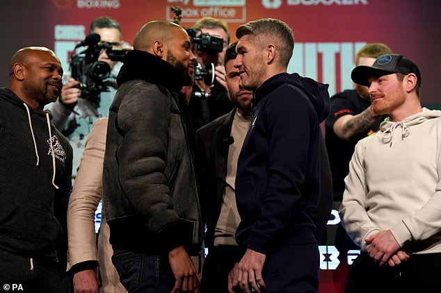 Chris Eubank Jr and Liam Smith stand face to face during a press conference on Thursday.