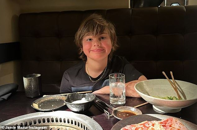 Happy boy: Alessandra's ex-fiancé Jamie Mazur had custody of little Noah and they enjoyed a Korean meal together in Los Angeles on Sunday