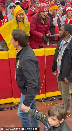 The Florida governor was at Arrowhead Stadium in Kansas City to watch the Jaguars with his son, Mason.