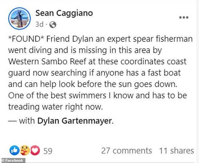 At 6:37 p.m., half an hour after sunset, Caggiano posted an update that his friend had been found.