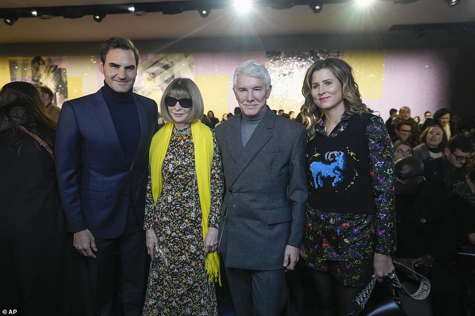 Group photo: Roger Federer, Anna Wintour, Baz Luhrmann and Mirka Federe (L-R) stood together for a photo