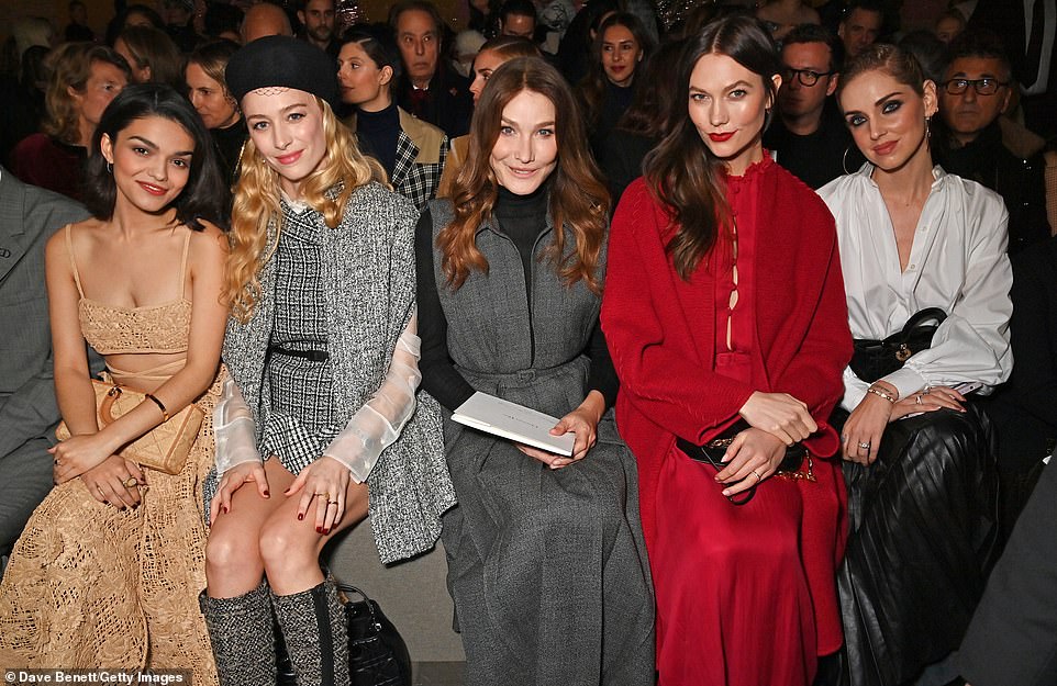 Line up: Rachel Zegler, Beatrice Borromeo Casiraghi, Carla Bruni, Karlie Kloss and Chiara Ferragni watched the show.