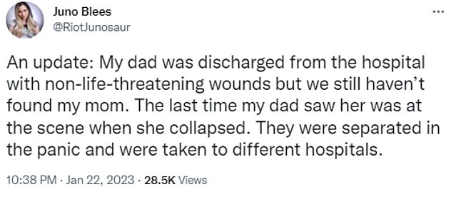 The family is still waiting for her to be taken to the hospital without her ID card and to be reunited.