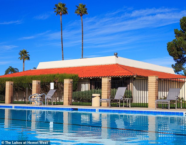 Tran lived in The Lakes at Hemet West, a retirement community for people over 50.  Community pool shown