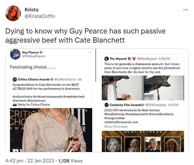 1674514462 455 Guy Pearces feud with Cate Blanchett erupts on Twitter