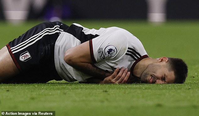 Fulham's Aleksandar Mitrovic was left in the heap after a poor tackle from Cristian Romero