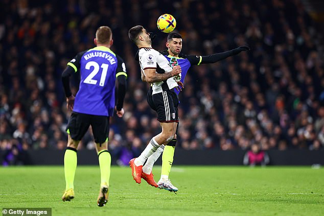 Mitrovic was heartbroken after this tall foot of Spurs defender Romero hit him in the chest.