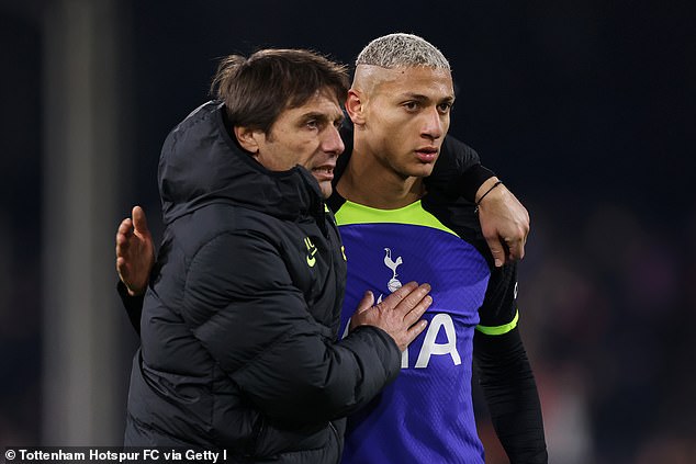 Kane also insisted that the team has come together to support manager Antonio Conte (left)