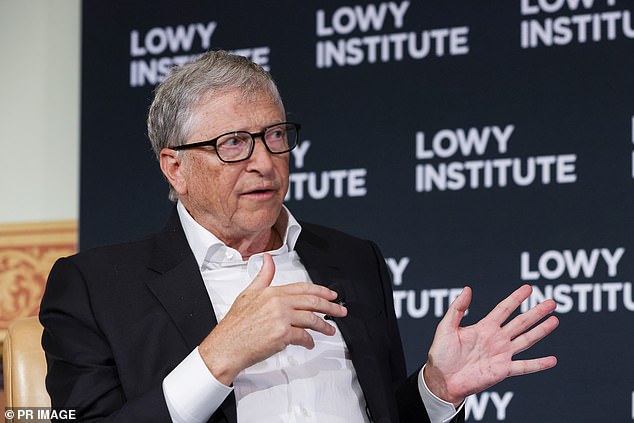 Bill Gates (pictured) warned at a Lowy Institute think tank in Sydney on Monday that climate change will get worse over time.