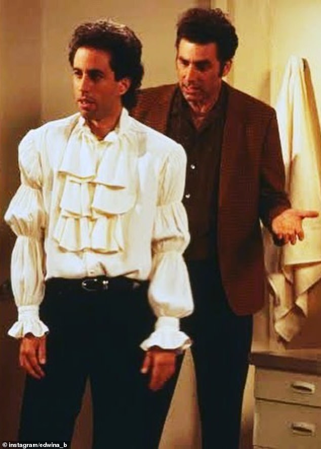 It didn't take Natalie's colleagues long to notice the striking similarities between her top and the infamous 'puffy shirt' Jerry wore in a 1993 episode of Seinfeld (pictured)