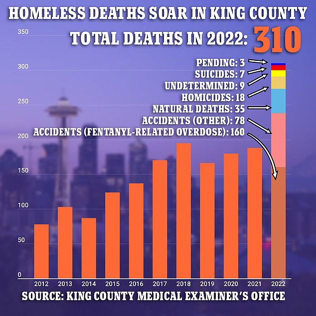 310 homeless people died in 2022, the vast majority from drug overdoses