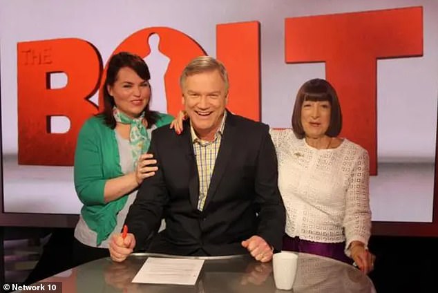 Andrew Bolt (centre of photo) seen on the set of his Sky News program The Bolt Report with the late Labor Senator Kimberley Kitching (left) and political commentator Nikka Savva (right) is known for his hard-hitting Conservative views .