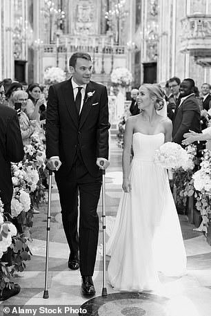 Neuer married Nina Weiss in 2017, limping down the aisle on crutches after injuring his metatarsal.