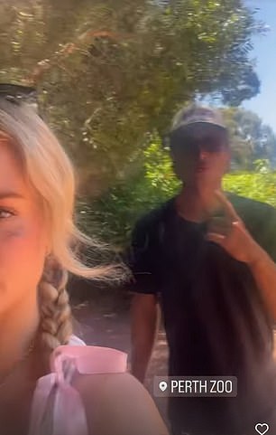 Date day: The duo enjoyed a date at Perth Zoo on Monday when Daniel showed London-born Lottie some of the sights