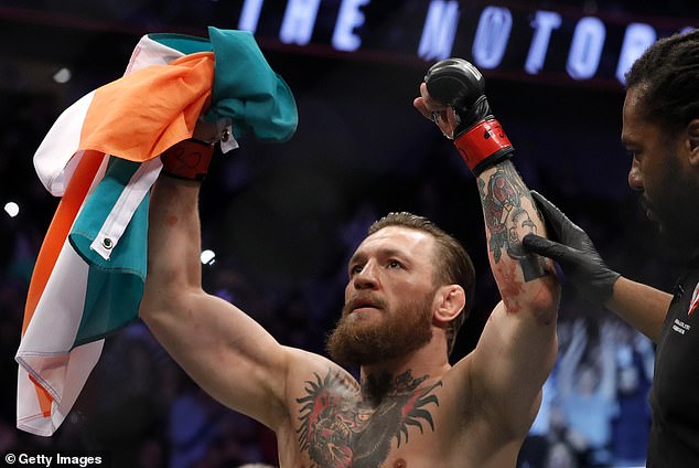 The former UFC champion has faced a range of other legal claims in recent years, during which he has left and returned to the sport a number of times. Pictured: McGregor celebrates after defeating Donald Cerrone in a welterweight bout during UFC246 at T-Mobile Arena on January 18, 2020 in Las Vegas