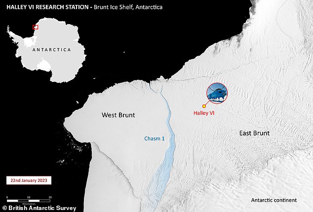 GPS sensors began to pick up movement at Chasm-1 between 7pm and 8pm on Sunday, when it extended to roughly 40 miles (60 km) long - across the entire shelf