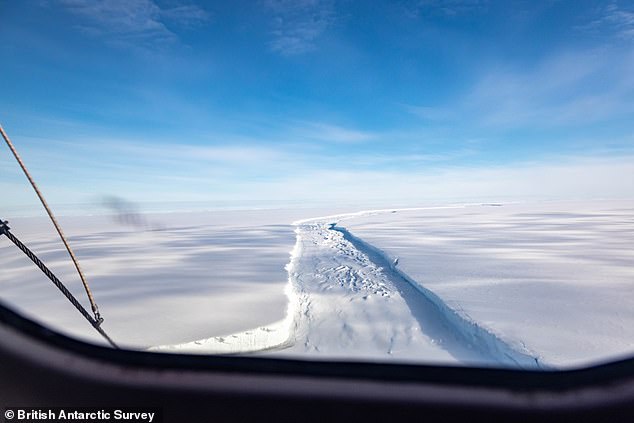 The Brunt ice shelf is made from glacier ice that has flowed off the land in Antarctica and floated out to sea.