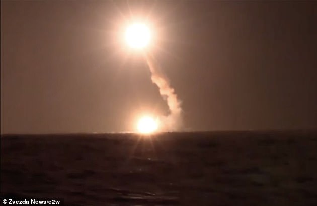 Pictured: 'Unstoppable' Zircon nuclear-capable hypersonic missile launching from Admiral Gorshkov
