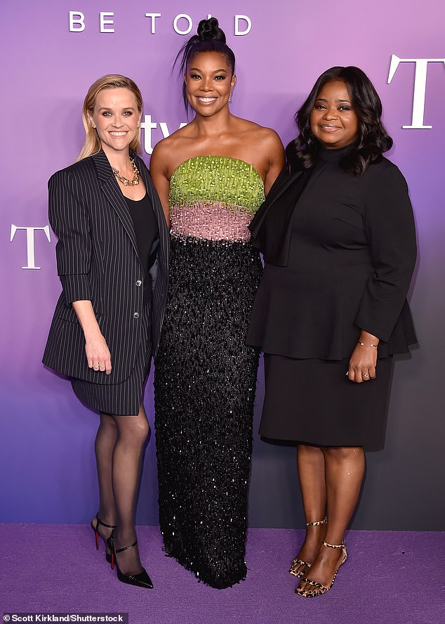 Her life on the reel: Witherspoon, Gabrielle Union and Octavia Spencer at the Truth Be Told TV series premiere in Los Angeles on January 19.