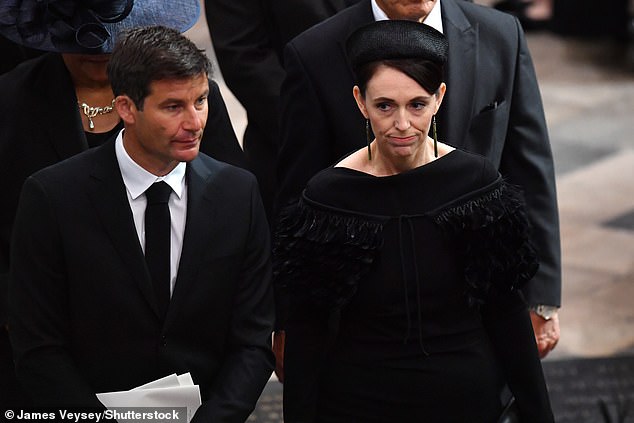 Pictured: Jacinda wears a custom feather Kākahu, a traditional cloak, created for the occasion by Maori designer Kiri Nathan, at the late Queen's funeral in September 2022