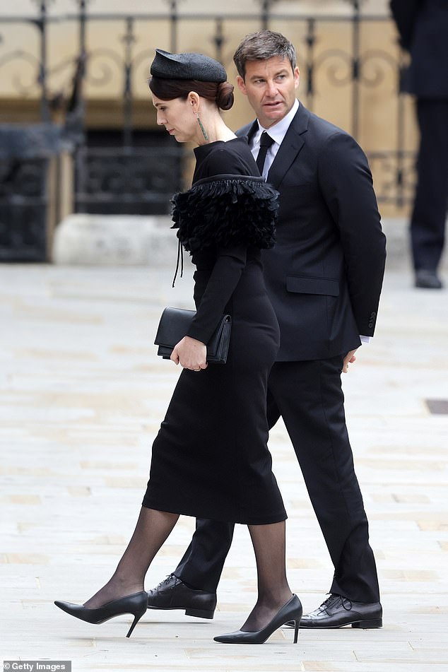 New Zealand Prime Minister Jacinda Ardern is pictured with her fiance, Clarke Gayford, addressing the Queen's funeral last September.