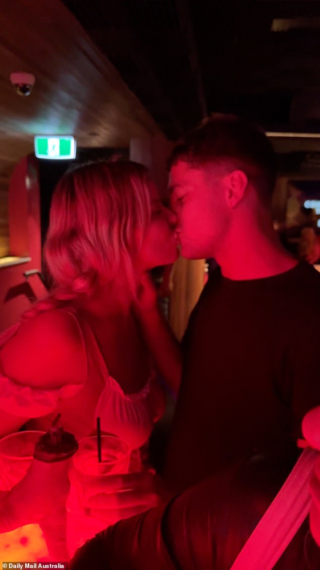 Olivia met Will at a Sydney Halloween party in October, while her ex-boyfriend Jackson was just feet away (pictured kissing at the party)