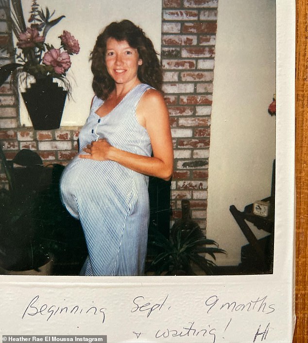 When her mom was pregnant with her: Heather shared a Polaroid image of her mom posing at 9 months with the caption: 'Starting at 9 months September + waiting!'