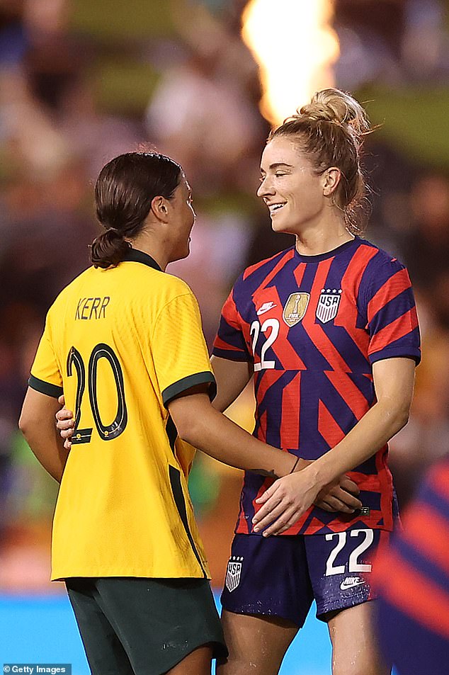 Kerr and Mewis also greeted each other warmly before and after a game between Australia and the USA in 2021.