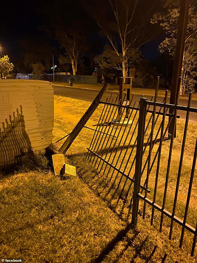 Cunningham had been hosting the segment on Friday when concerns grew about the ineffectiveness of alcohol prohibition (pictured, a fence destroyed as a result of rampant crime in Alice Springs)