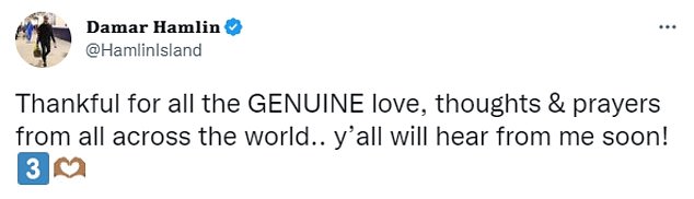 Hamlin, 24, took to Twitter on Tuesday, telling people they'll be hearing from him soon.