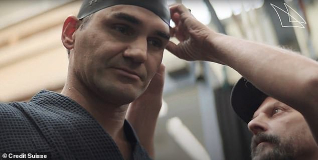 Federer can also be seen wearing a swimming cap in the teaser for the documentary, where his entire body is scanned and turned into a cast.