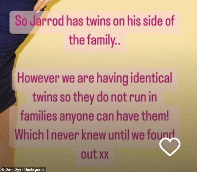 Disclosure: Kicking off the candid Q&A, Dani confirmed that she's having identical twins when she responded to a fan who asked if twins run in her family.