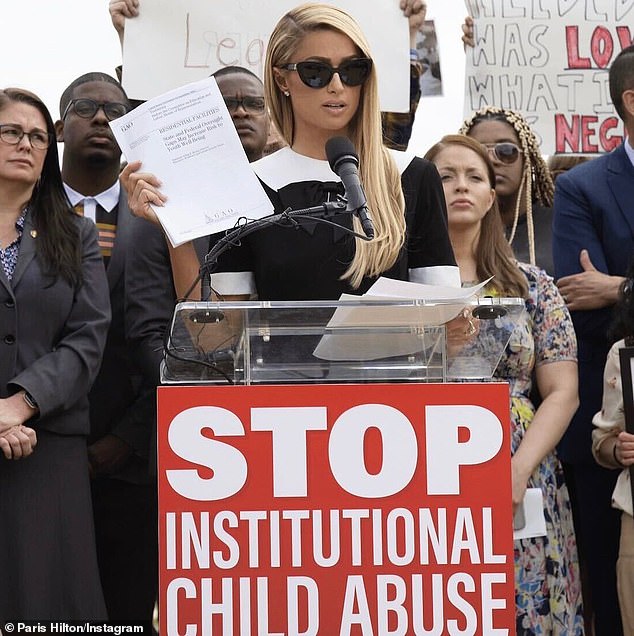 Her activism: She also shared some more recent snaps of herself spreading awareness about institutional child abuse after previously claiming she was abused at a Utah boarding school for troubled teens in the 1990s.