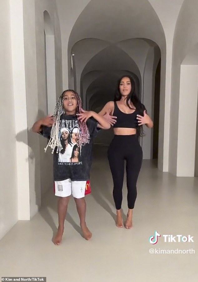 In the dance clip, North showed off her moves in a black graphic tee featuring images of the late singer Aaliyah wearing McDonald's-themed basketball shorts.