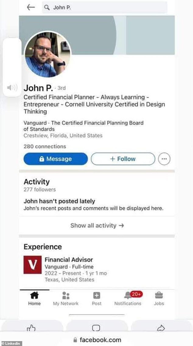 A recently deleted LinkedIn account of John Poulos showed that he had been working for Vanguard as a financial advisor since 2022.