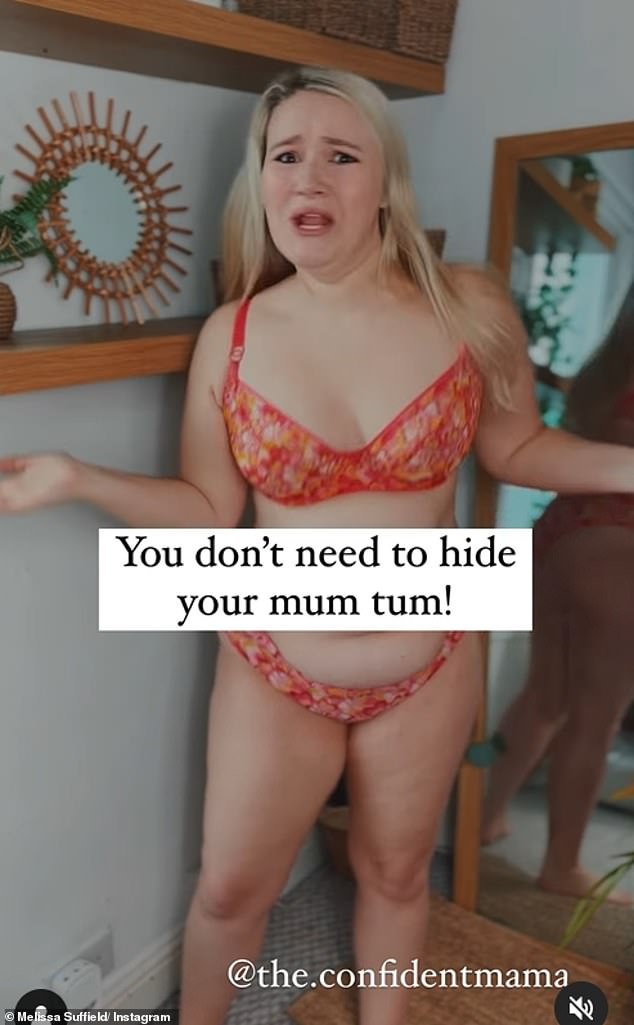 'Mum tum': The actress made fans think her video was about 'three outfits to hide your mama tum', however when she turned the camera off for a moment, she was still in her bikini