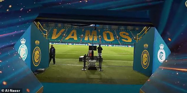 Mrsool Park, Al-Nassr's home stadium, displayed 'GO' as Ronaldo went out to warm up