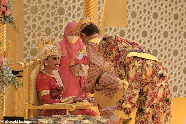 The couple's week of wedding celebrations kicked off with a royal spraying ceremony, held on the grounds of the billionaire sultan's home.