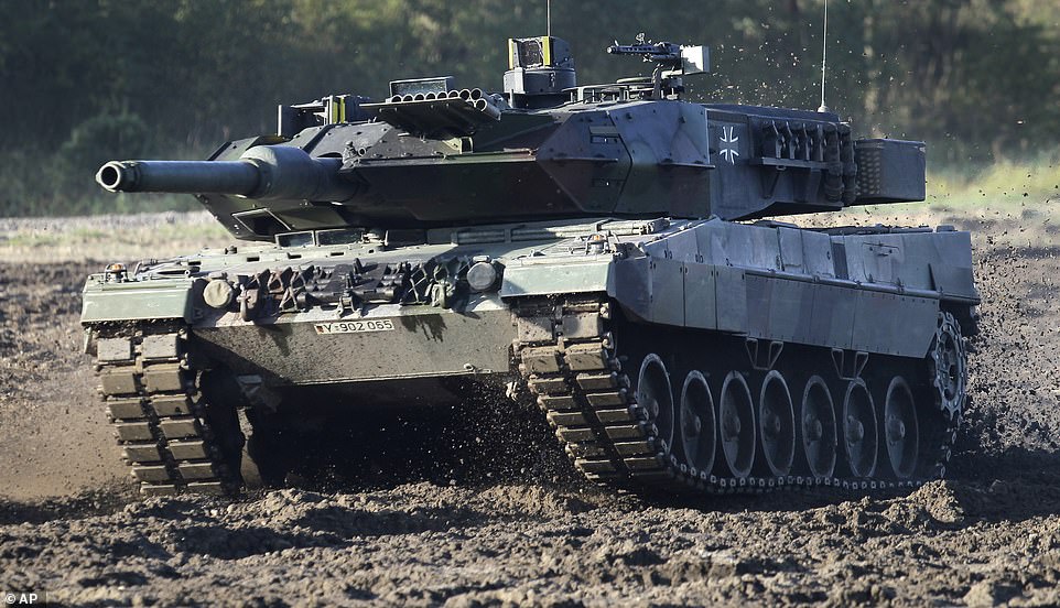 A German Leopard 2 tank at a German Army demonstration event.  A total of 14 will now be shipped to Ukraine.