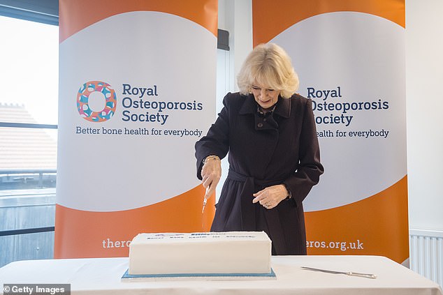 Camilla cut a cake to celebrate the opening of the new offices and gave a short speech during her visit.