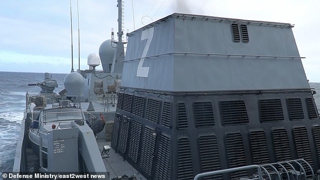 The vessel has the hallmark Z war symbol which has become associated with Russia's invasion