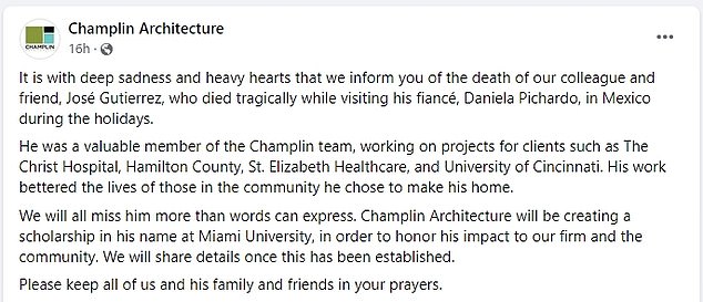 Champlin Architecture said they would create a scholarship in honor of Gutiérrez