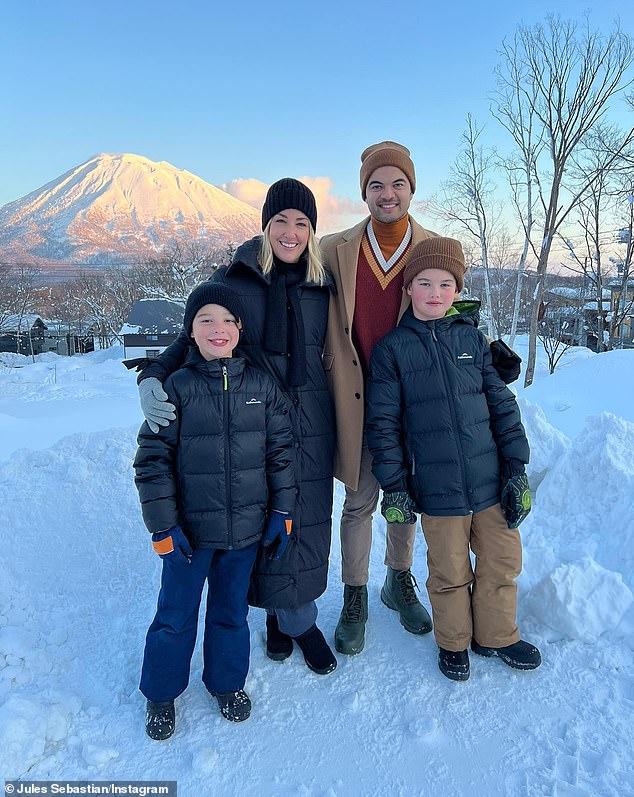 'Core Memories Made!'  Ms. Egan posted online about her two-week vacation in Japan.  She is pictured with Sebastian and his two children on Mount Fuji.