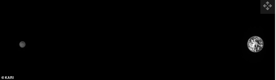 Danuri, a portmanteau of the Korean words for 'moon' and 'enjoy', was launched on a SpaceX rocket from the US in August 2022 and entered lunar orbit last month. The moon and Earth appear on opposite sides in this image, taken during the voyage