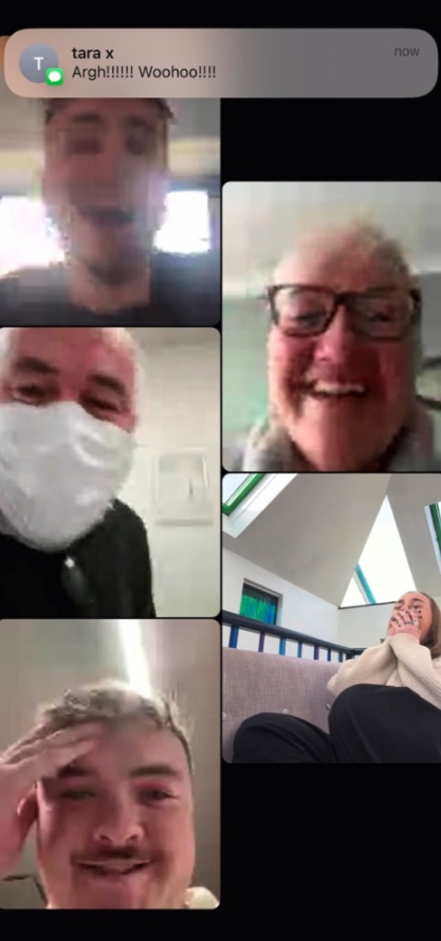 Overjoyed: Paul's sister Nell posted a screenshot of a video call between their family as they heard the news together, each looking equally ecstatic