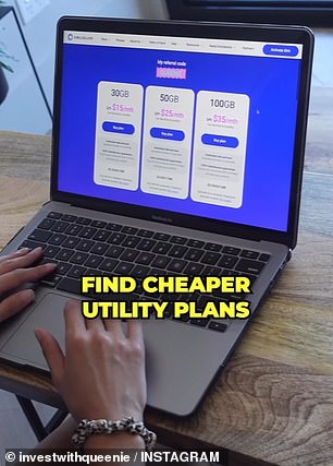 He also recommended shopping around to find cheaper utility plans (pictured), which can save up to $10 per day.