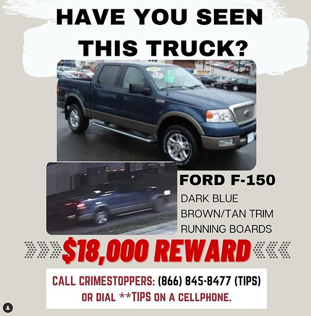 Police are looking for this 2004-2008 Ford F150 pickup which they believe may have been involved in the murder.