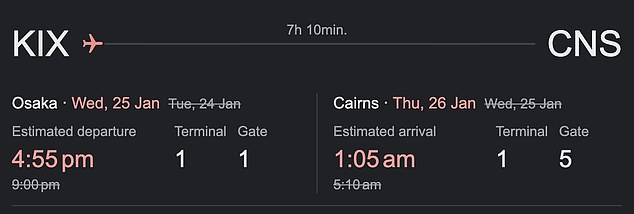 The Jetstar flight was scheduled to depart at 9:00 p.m. Tuesday and was later rescheduled multiple times for departure timeslots that came and went (pictured)